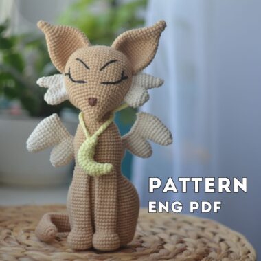 Fantasy Crochet Moon Cat Angel Cat Amigurumi with Wings English PDF Pattern